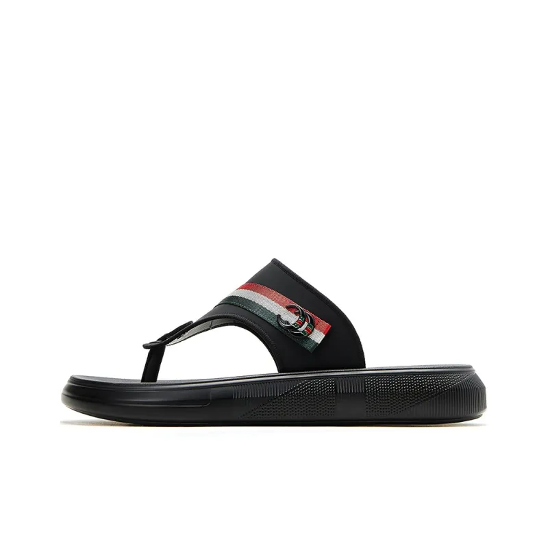 QIE Rubber Sole Flip Flops Men's Black-0