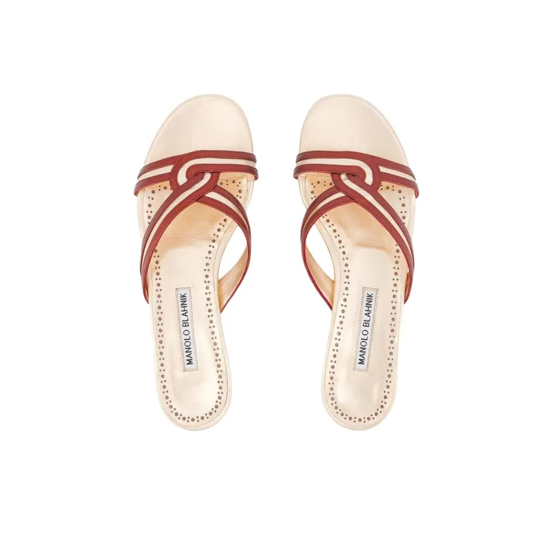 MANOLO BLAHNIK Slide Slippers Women's Gold Red-3