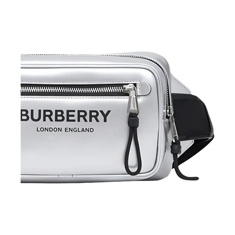 Burberry Cow Leather Fanny Pack Men's Silver-3