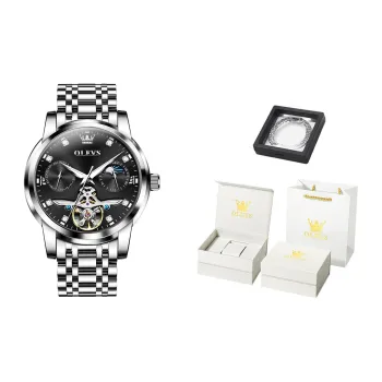 OLEVS Mechanical Movement Stainless Steel Watchband Watch Men's Watches Black Dial