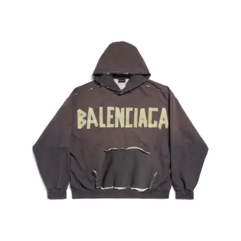 Balenciaga SS24 Tape Type Ripped Pocket Hoodie Large Fit Sweatshirt, Loose Fit Men's Dark Green