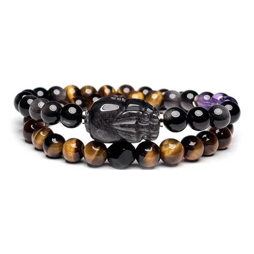 MOUNTAINS AND MANS Natural Obsidian New Chinese Style Stackable Good Luck Beaded Bracelet Men's