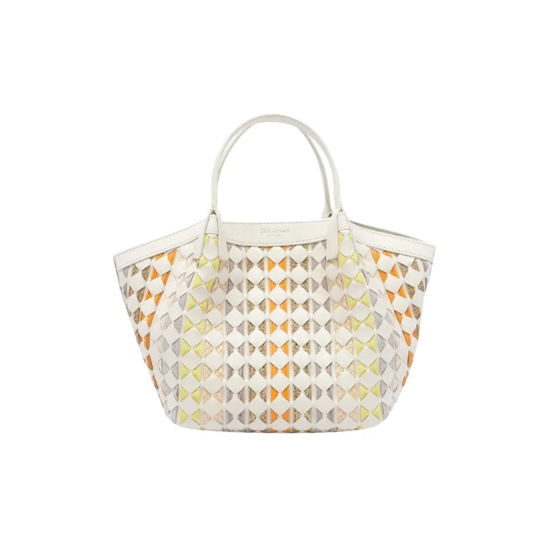 Serapian Lambskin Tote Bag, Shopping Bag, Shoulder Bag, Crossbody Bag, Handbag Mini Women's White-0