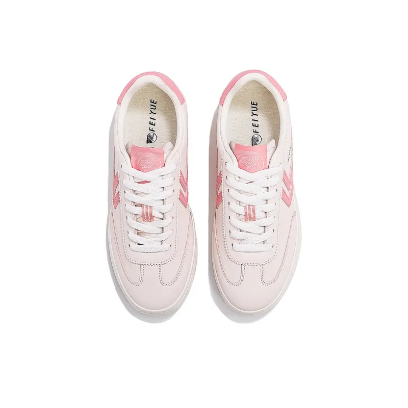 Feiyue Coverage Abrasion Resistant Lightweight Low Top Skateboard Shoes Women's White Pink-2