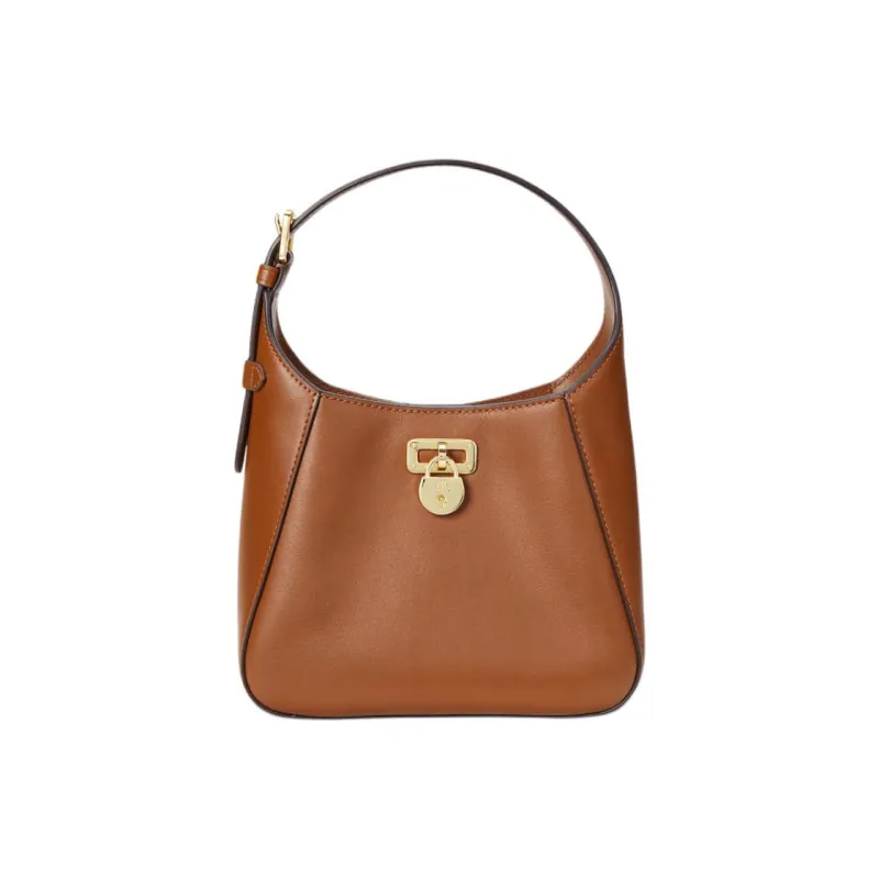Ralph Lauren Cow Leather Handbag, Shoulder Bag Small Size Women's Brown Yellow-0