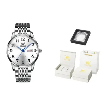 OLEVS Mechanical Movement Stainless Steel Watchband Watch Men's Watches White Dial