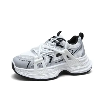 Warrior Slip Resistant, Breathable, Height Increasing Low Top Chunky Sneakers Women's White Silver Gray Black