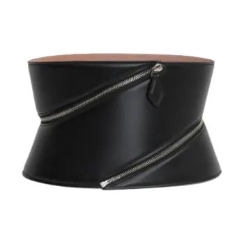 Alaia Calfskin Leather Belts Unisex Black 16.5CM