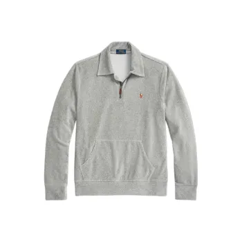 Polo Ralph Lauren SS24 Knit Corduroy Quarter-Zip Pullover Sweatshirt Men's Gray