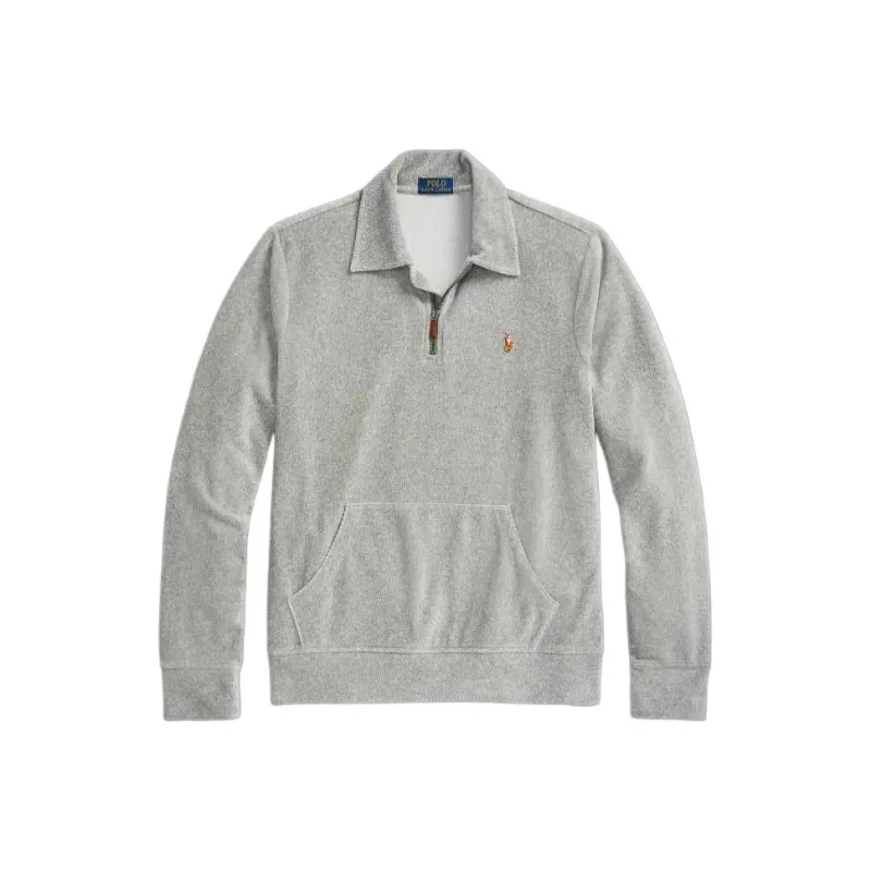 Polo Ralph Lauren SS24 Knit Corduroy Quarter-Zip Pullover Sweatshirt Men's Gray-0