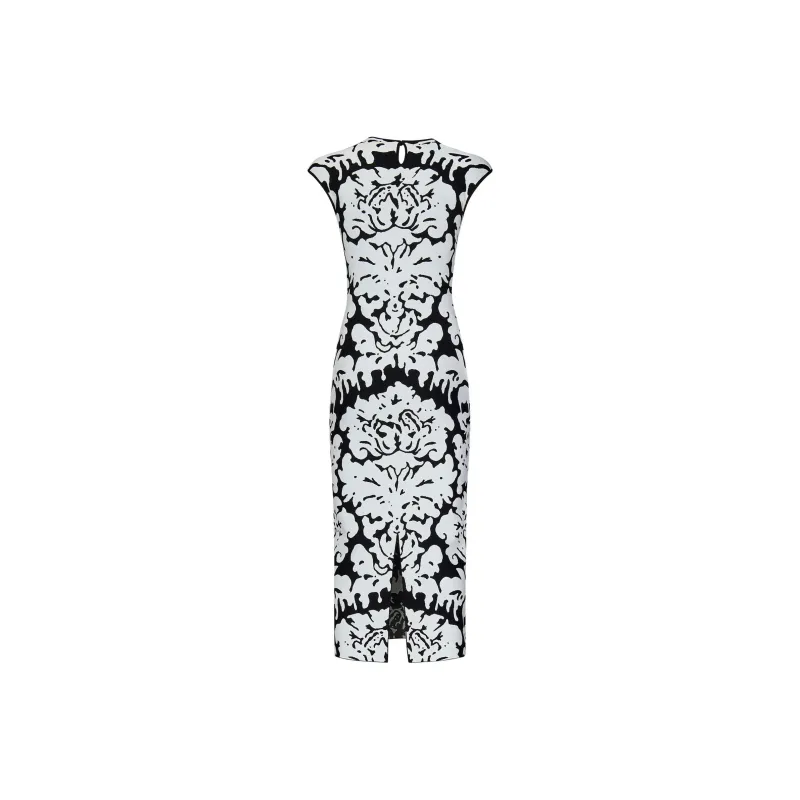 Alexander McQueen Damask Intarsia Knit Sleeveless Midi Dress-1