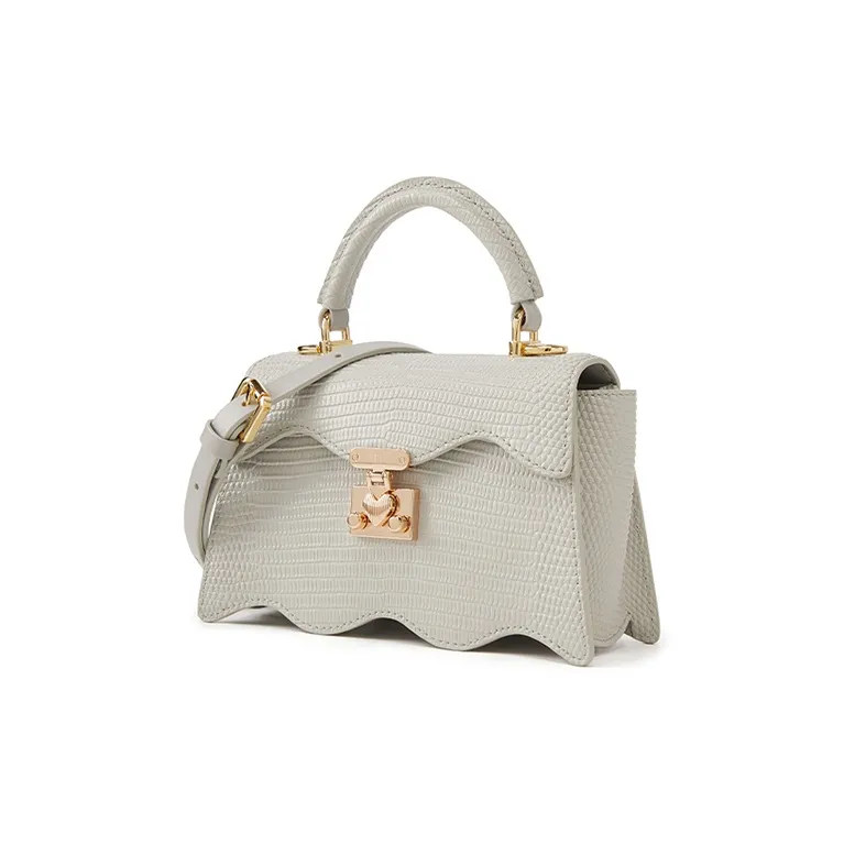 ELLE Cow Leather Handbag Women's Light Gray/Pink-1