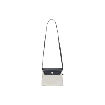 HERMES Herbag Zip Canvas With Leather Crossbody Bag Shoulder Bag Mini Women's Light Beige With Slate Gray Accents