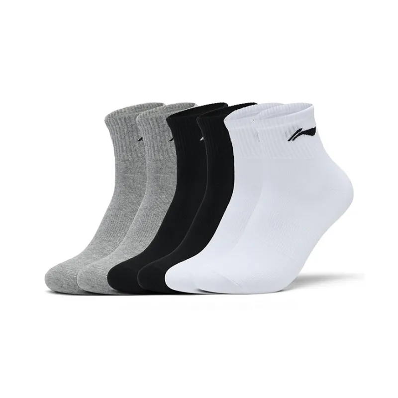 LiNing Mid Calf Socks Unisex 3 Pack Black White Gray-0