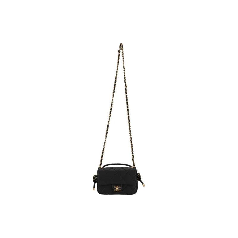 CHANEL Leather One Shoulder Handbag Women's Black-0