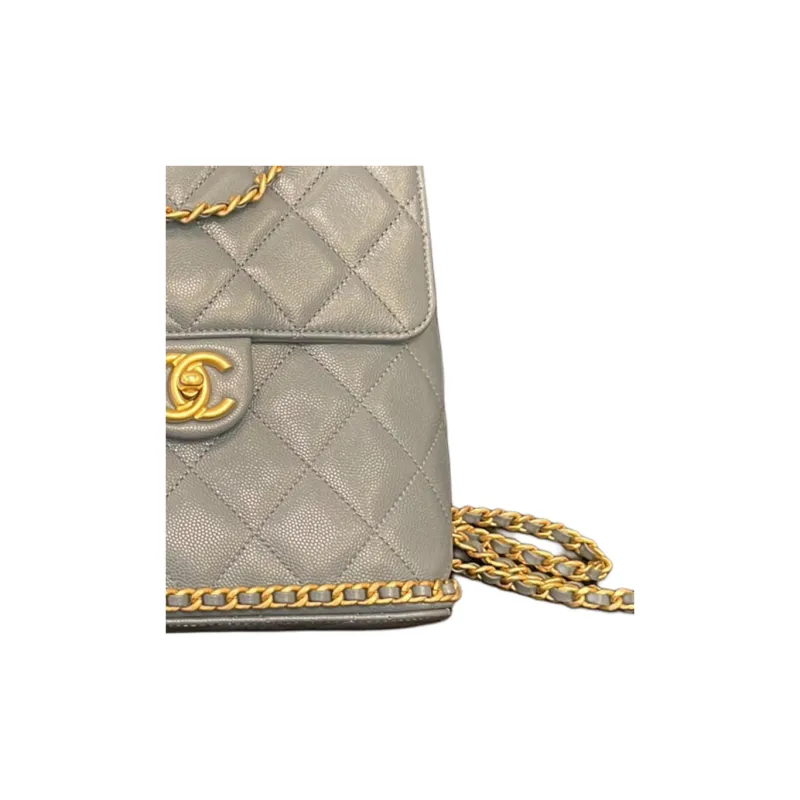 CHANEL Grain Embossed Caviar Cow Leather Backpack Women's Blue-2
