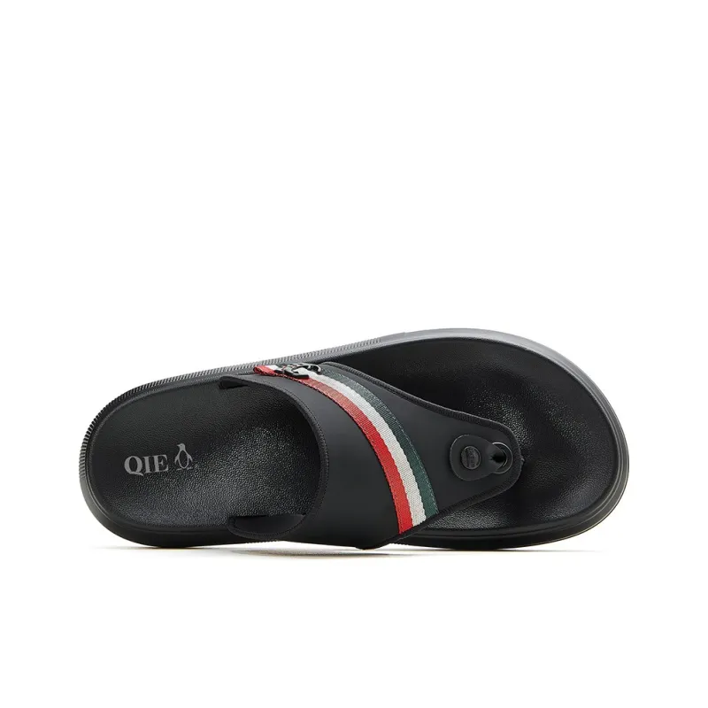 QIE Rubber Sole Flip Flops Men's Black-5