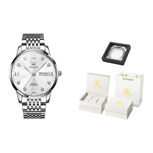 OLEVS Automatic Mechanical Movement Stainless Steel Watchband Watch Men's Watches White Dial