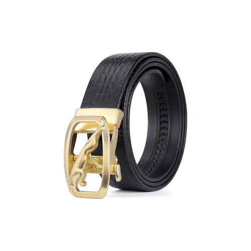 ROSEROOEN Top Grain Cow Leather Belts Men's Gold Crocodile Pattern 3.5cm