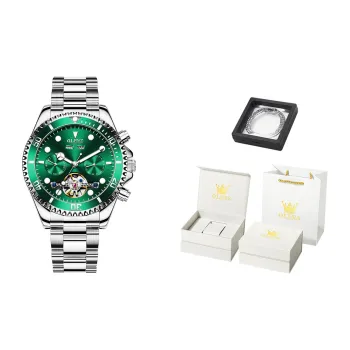 OLEVS Mechanical Movement Stainless Steel Watchband Watch Men's Watches Green Dial