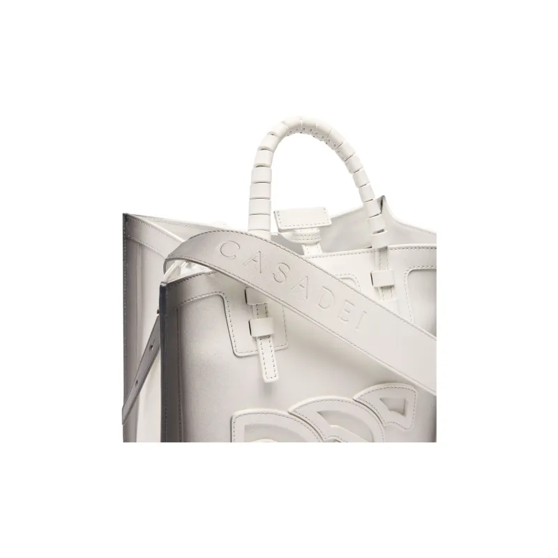 Casadei Calfskin Tote Bag, Shopping Bag, Shoulder Bag, Handbag Mini Women's White & Black-4