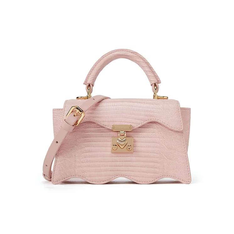 ELLE Cow Leather Handbag Women's Light Gray/Pink-3