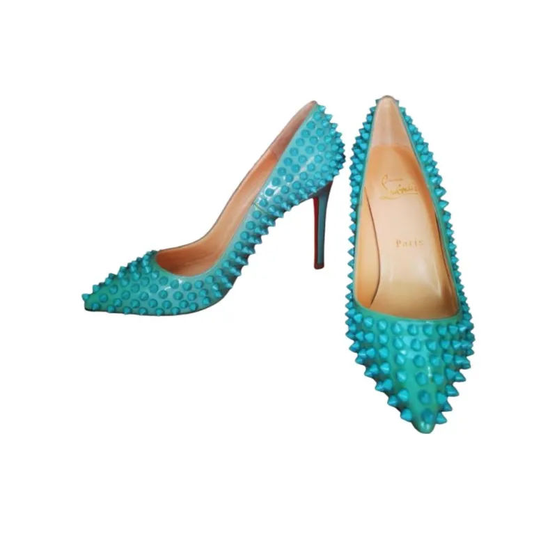 CL Pigalle Spikes Slim Heel High Heels 10cm Women's Blue-2