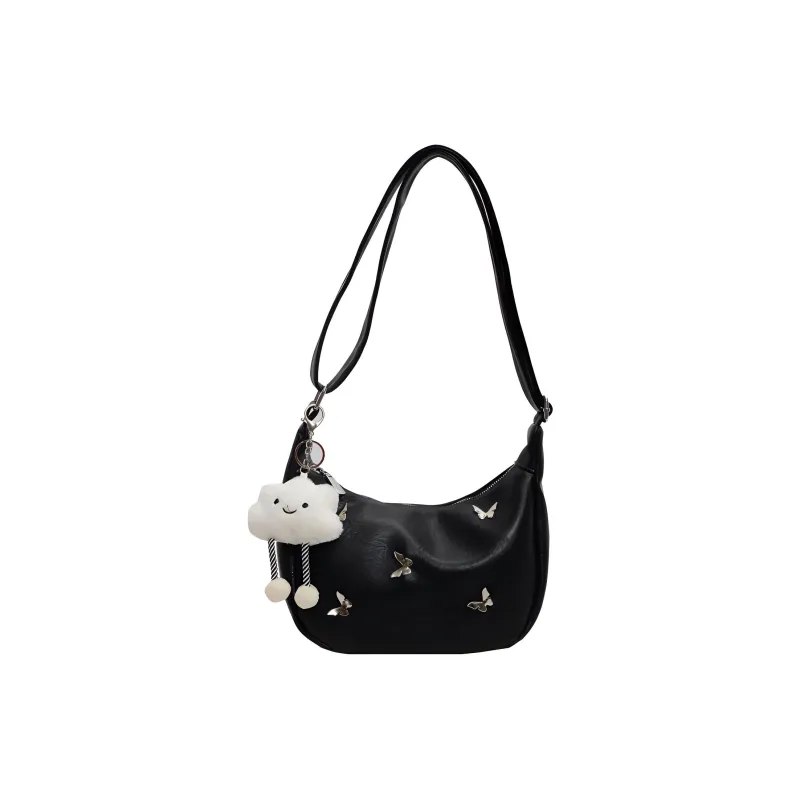 Morellybear PU Handbag, Shoulder Bag, Crossbody Bag Women's Black/Ecru/Silver-1