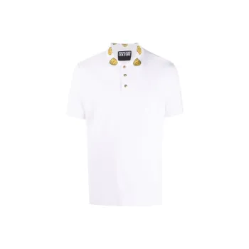 VERSACE JEANS COUTURE Men Logo Printed Collar Short Sleeve Polo Shirt White