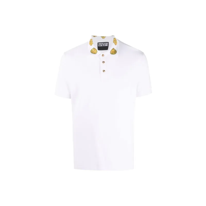 VERSACE JEANS COUTURE Men Logo Printed Collar Short Sleeve Polo Shirt White-0