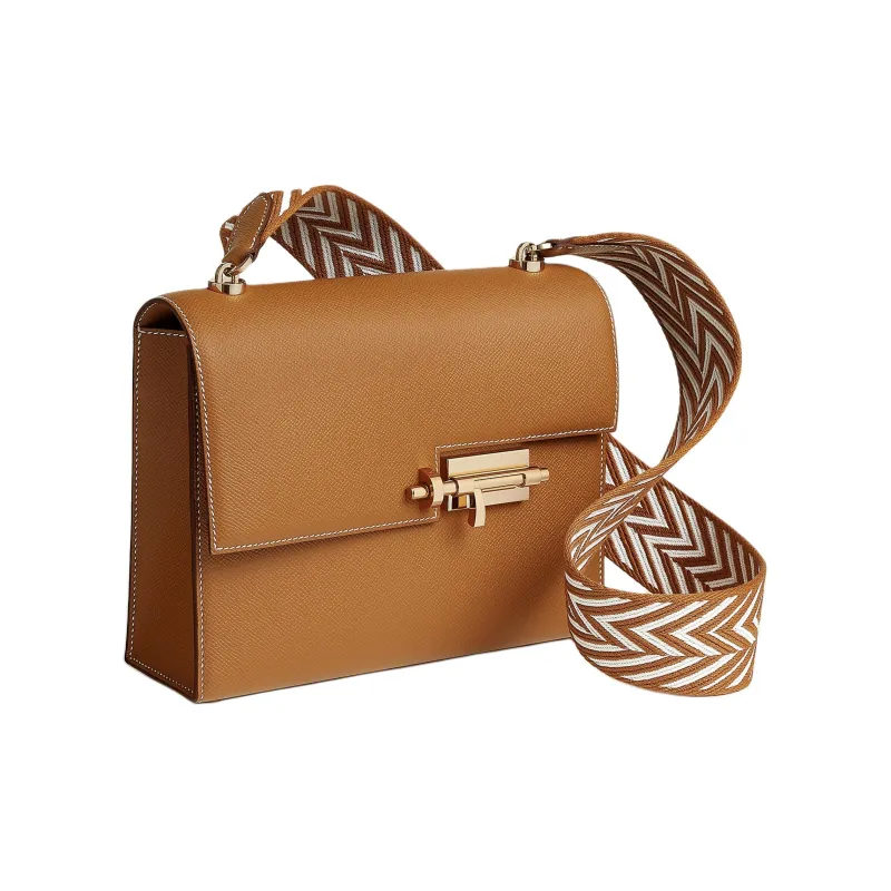 HERMES Verrou Epsom Calfskin Shoulder Bag Women's Gold White-1