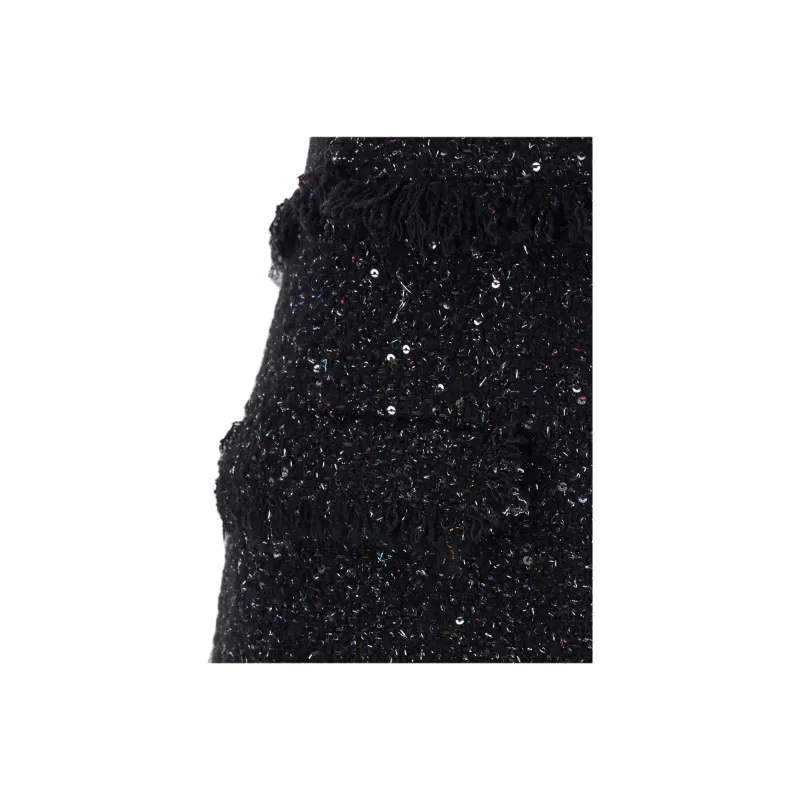 MSGM High Waist Frayed Trim Boucle Mini Skirt-2