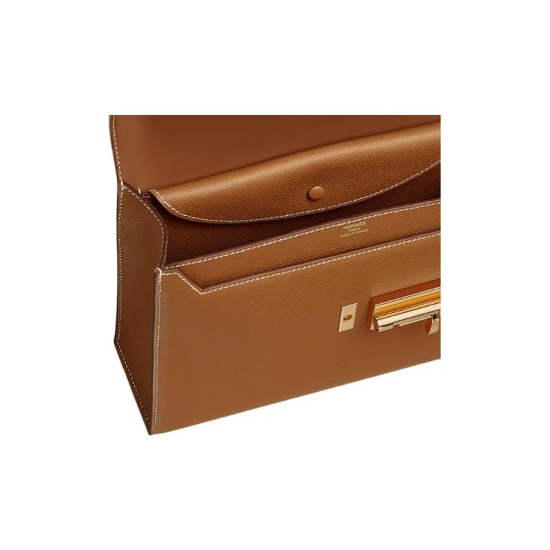 HERMES Verrou Epsom Calfskin Shoulder Bag Women's Gold White-3