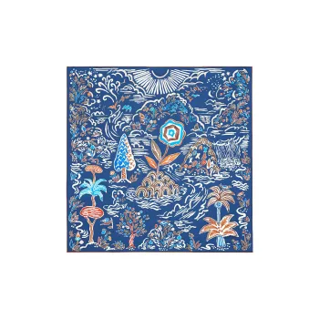 HERMES Silk Scarves Women's Marine Blue/Brown/White