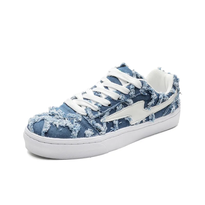 OUBT Lightning Design, Denim Frayed Edge Breathable And Slip Resistant Low Top Skateboard Shoes Unisex-2