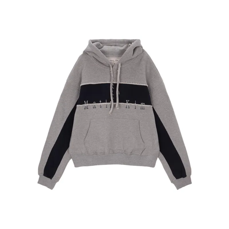 MATIN KIM Cutted Logo Hoody In Grey Sweatshirt Unisex Gray-0