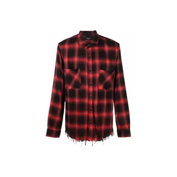 AMIRI Plaid Flannel Crystal Stars Loose Fit Button Down Top