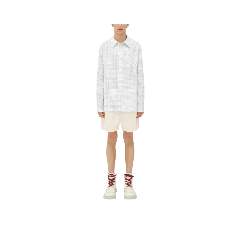 Bottega Veneta Crisp Cotton Silk Check Bandana Shirt Men's White-0