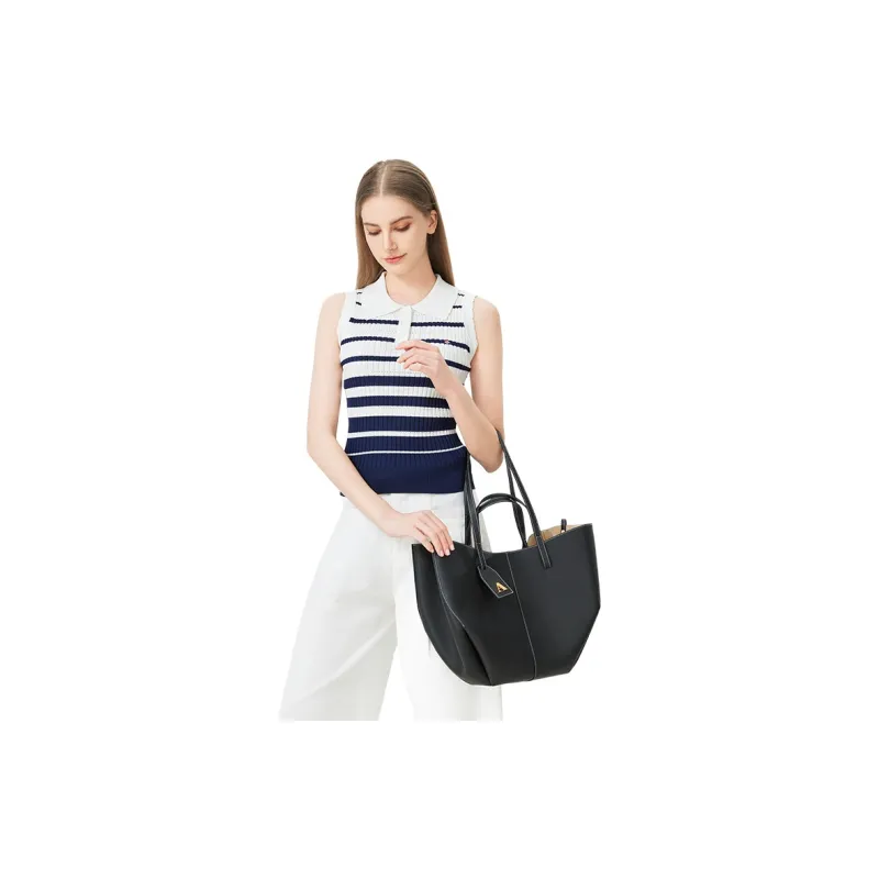 AQUASCUTUM Litchi Grain Cow Leather Wings Combo Bag Handbag Large Size Women's Black/Brown-4