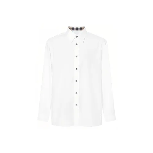Burberry Men Solid Logo Turn down Collar Single breasted Long sleeve Shirt White