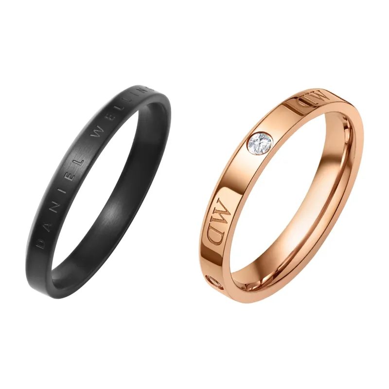 Daniel Wellington Alloy Rings Unisex Rose Gold & Matte Black-0