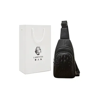 Old Man's Head Top Grain Cow Leather Sling Bag Men's Black
