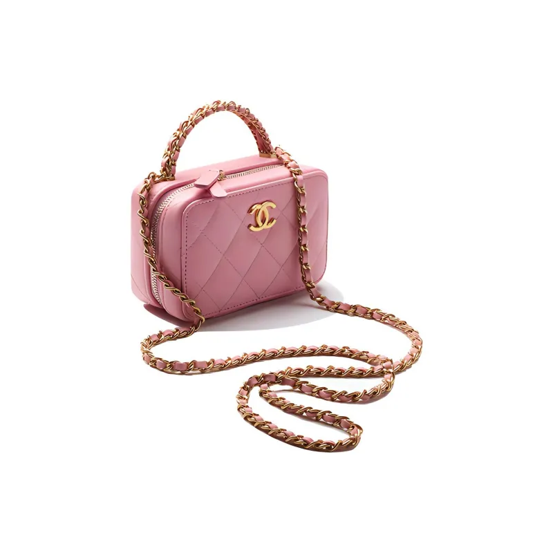 CHANEL 22K Autumn And Winter Sheepskin One Shoulder Crossbody Makeup Bag Women's Light Pink Red-1
