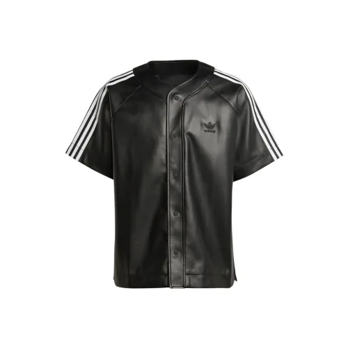 adidas originals Faux Leather Adicolor 3 Stripes Baseball Shirt Black