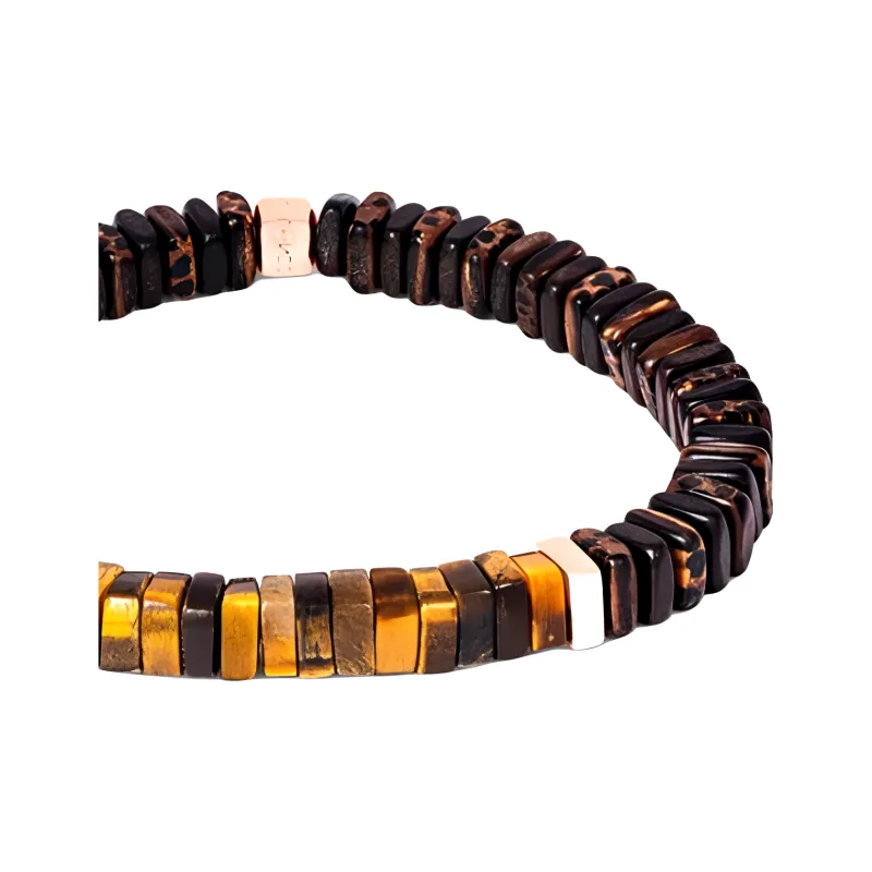 TATEOSSIAN Agate Gold-Plated Ebony Stone Tiger's Eye Stone Bracelets Men's Brown-2