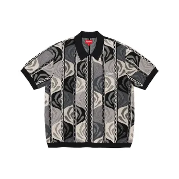 Supreme Abstract Textured Zip Up Polo