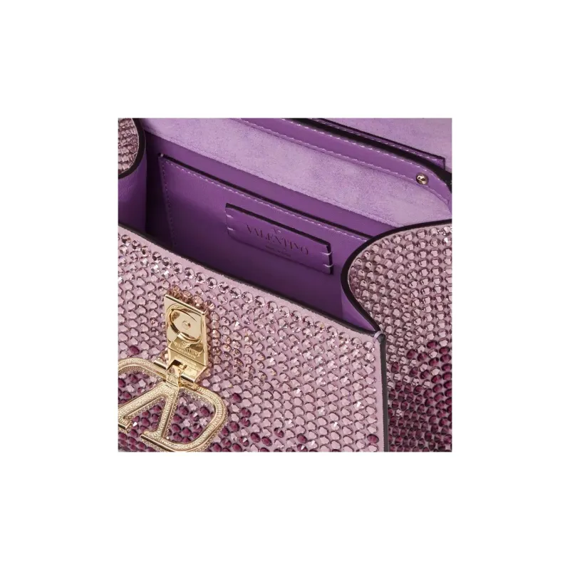 Valentino VSLING Rhinestone Shoulder Bag Crossbody Bag Handbag Mini Women's Pink-5