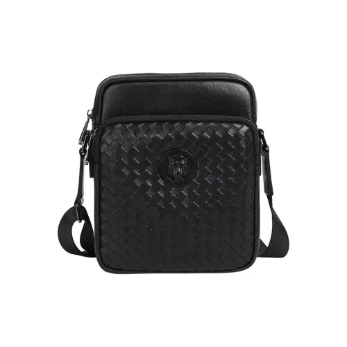 VIHUS Top Grain Cow Leather Shoulder Bag, Crossbody Bag Men's Black