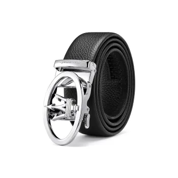 Maserati Top Grain Cow Leather Belts Men's Black Width  3.5cm