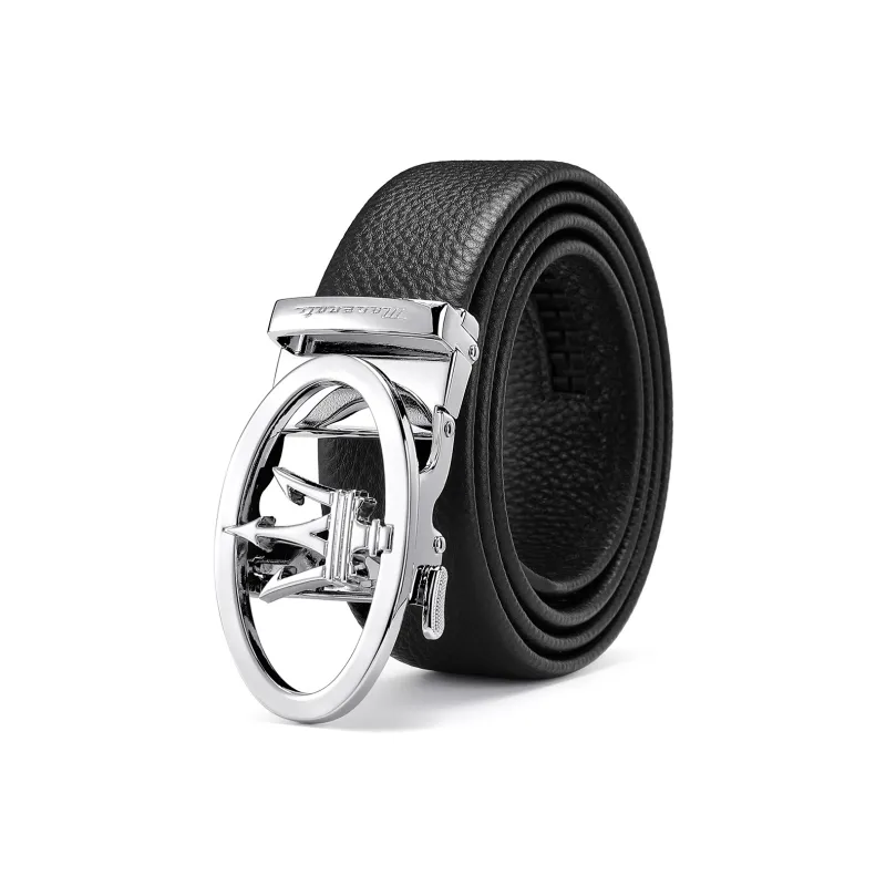 Maserati Top Grain Cow Leather Belts Men's Black Width  3.5cm-0